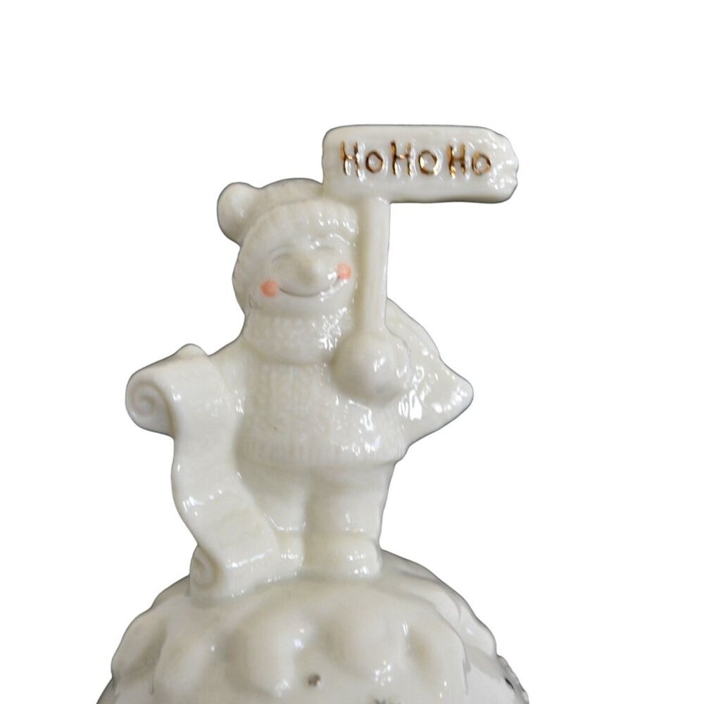 Ho Ho Ho Christmas Porcelain Bell with Bear, Snowmen, Gold Accents Holiday Decor - Picture 6 of 6
